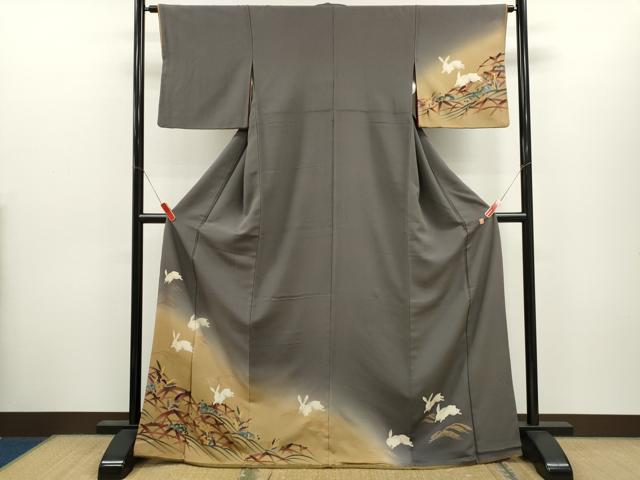平和屋着物●ファッションデザイナー 花井幸子　訪問着　手描き　絞り　兎　立波笹文　暈し染め　金彩　三越扱い　正絹　逸品　CABJ2417ze