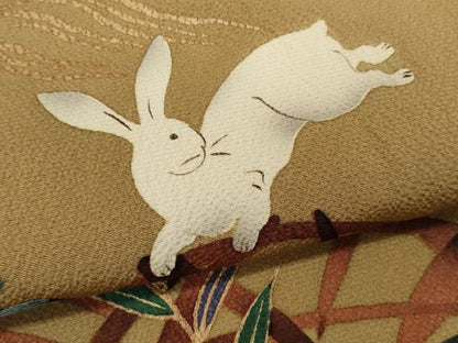 平和屋着物●ファッションデザイナー 花井幸子　訪問着　手描き　絞り　兎　立波笹文　暈し染め　金彩　三越扱い　正絹　逸品　CABJ2417ze