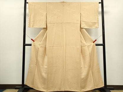 平和屋着物●上質な色無地　流水草花地紋　肌色　正絹　逸品　未使用　CABJ2420ze