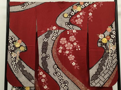 平和屋着物●豪華振袖　駒刺繍　絞り　花唐草文　金銀彩　京都着物友禅扱い　正絹　逸品　CABJ2422ze