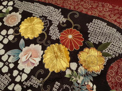 平和屋着物●豪華振袖　駒刺繍　絞り　花唐草文　金銀彩　京都着物友禅扱い　正絹　逸品　CABJ2422ze