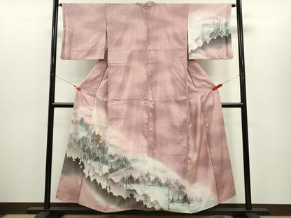 平和屋着物●訪問着　紬地　手描き　風景文　暈し染め　金彩　正絹　逸品　CABJ2425ze