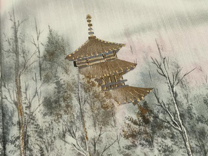 平和屋着物●訪問着　紬地　手描き　風景文　暈し染め　金彩　正絹　逸品　CABJ2425ze