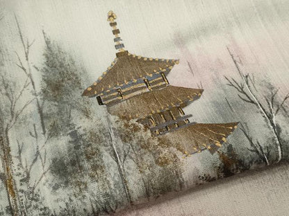 平和屋着物●訪問着　紬地　手描き　風景文　暈し染め　金彩　正絹　逸品　CABJ2425ze