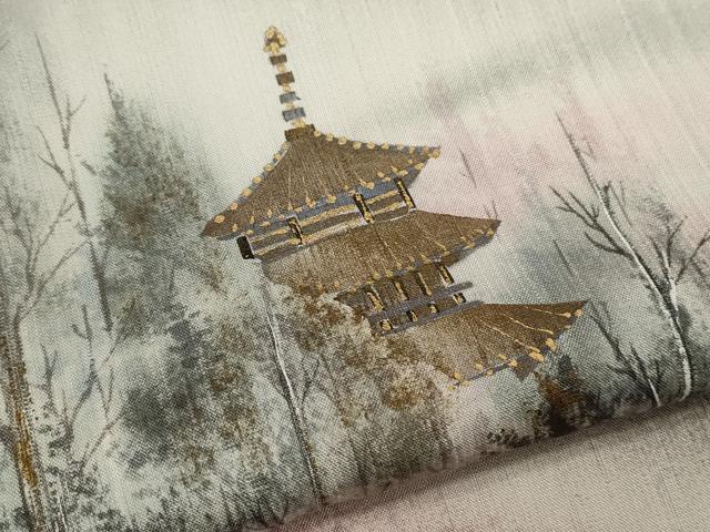 平和屋着物●訪問着　紬地　手描き　風景文　暈し染め　金彩　正絹　逸品　CABJ2425ze