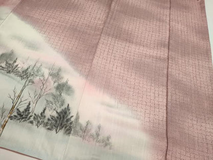 平和屋着物●訪問着　紬地　手描き　風景文　暈し染め　金彩　正絹　逸品　CABJ2425ze