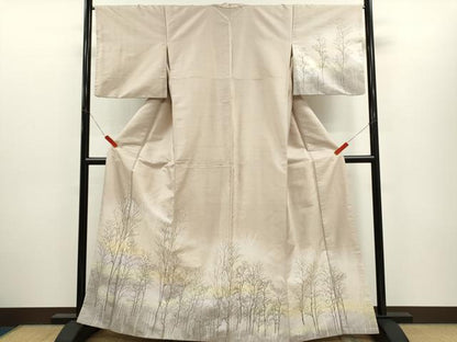 平和屋着物●訪問着　紬地　樹林文　暈し染め　正絹　逸品　CABJ2430ze