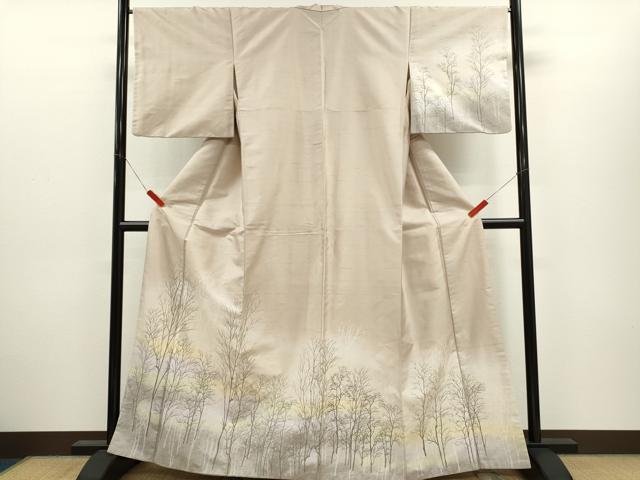 平和屋着物●訪問着　紬地　樹林文　暈し染め　正絹　逸品　CABJ2430ze