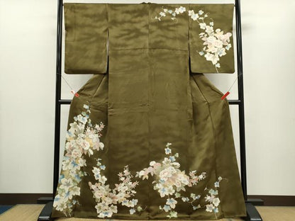平和屋着物●訪問着　刺繍　枝花文　金彩　正絹　逸品　CABJ2431ze
