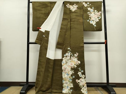 平和屋着物●訪問着　刺繍　枝花文　金彩　正絹　逸品　CABJ2431ze
