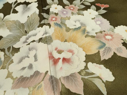 平和屋着物●訪問着　刺繍　枝花文　金彩　正絹　逸品　CABJ2431ze