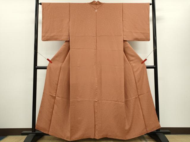 平和屋着物●上質な色無地　花唐草地紋　土器色　正絹　逸品　CABJ2434ze