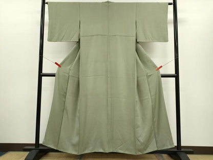 平和屋着物●江戸小紋　万筋　千歳緑色✕白色　正絹　逸品　CABJ2441ze