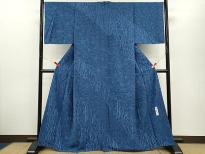 平和屋着物●伝統工芸士　水谷滉　訪問着　藍　樹林草花文　正絹　逸品　未使用　CABJ2446ze