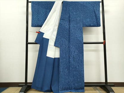 平和屋着物●伝統工芸士　水谷滉　訪問着　藍　樹林草花文　正絹　逸品　未使用　CABJ2446ze