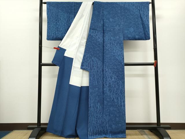 平和屋着物●伝統工芸士　水谷滉　訪問着　藍　樹林草花文　正絹　逸品　未使用　CABJ2446ze