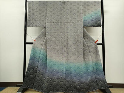 平和屋着物●訪問着　総絞り　青海波花文　暈し染め　金通し地　正絹　逸品　CABJ2447ze