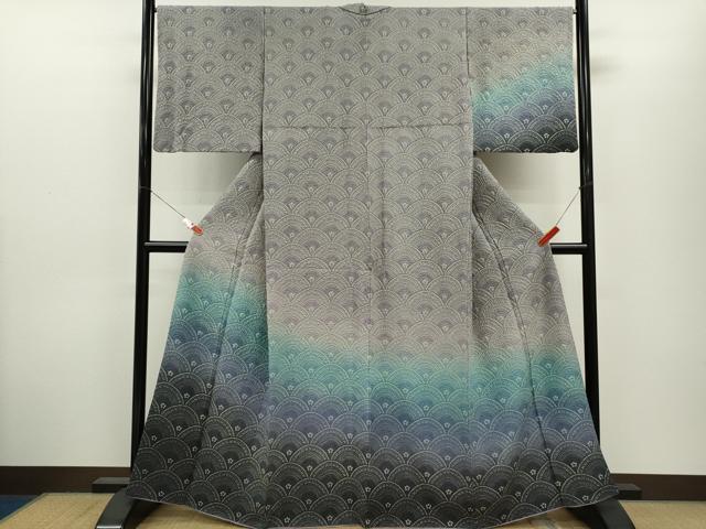 平和屋着物●訪問着　総絞り　青海波花文　暈し染め　金通し地　正絹　逸品　CABJ2447ze
