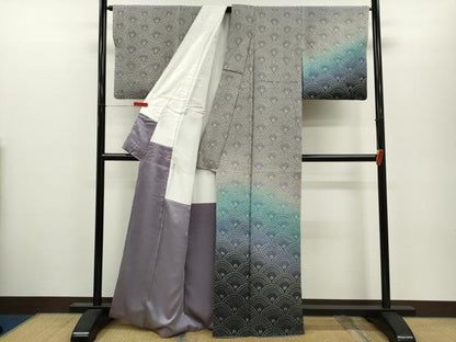 平和屋着物●訪問着　総絞り　青海波花文　暈し染め　金通し地　正絹　逸品　CABJ2447ze