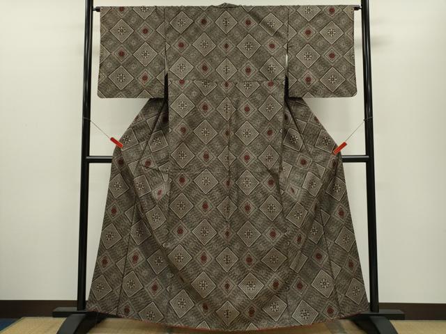平和屋着物●本場大島紬　龍郷絣　菱花文　正絹　逸品　未使用　CABJ2448ze