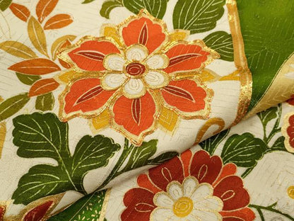 平和屋着物●豪華振袖　駒刺繍　更紗花唐草文　金彩　金通し地　正絹　逸品　CABJ2451ze