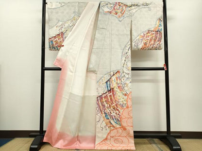 平和屋着物●訪問着　絞り　几帳飛鶴吉祥梅文　金彩　正絹　逸品　CABJ2452ze