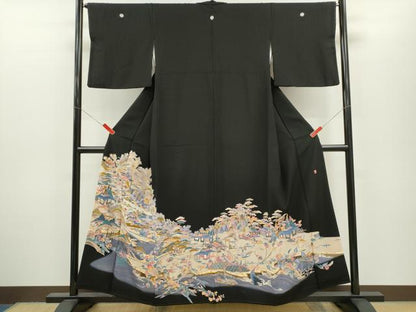 平和屋着物●本加賀友禅作家　村田幸司　黒留袖　人物風景文　暈し染め　正絹　逸品　CABJ2453ze