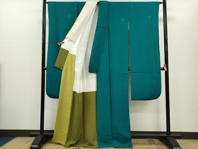 平和屋着物●世界的ファッションデザイナー　山本寛斎　kansaiブランド　振袖　枝花地紋　納戸色　正絹　逸品　CABJ2457ze