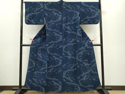 平和屋着物●久留米絣　単衣　人物筏花文　綿　逸品　CABJ2463ze