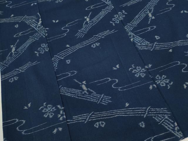 平和屋着物●久留米絣　単衣　人物筏花文　綿　逸品　CABJ2463ze