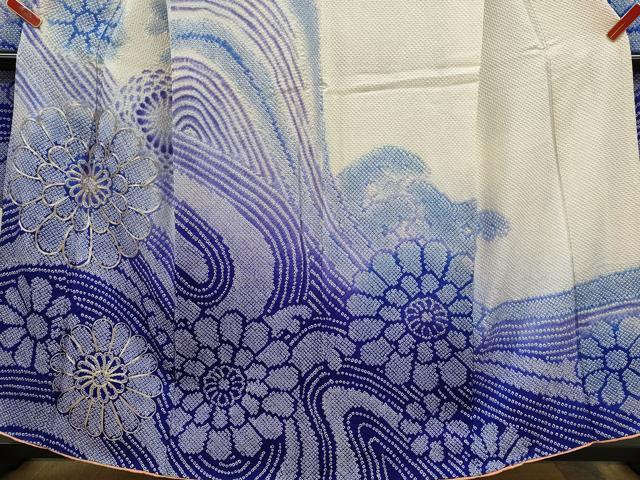 平和屋着物●豪華振袖　総絞り　駒刺繍　流水舞花文　暈し染め　正絹　逸品　CABJ2467ze
