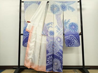 平和屋着物●豪華振袖　総絞り　駒刺繍　流水舞花文　暈し染め　正絹　逸品　CABJ2467ze