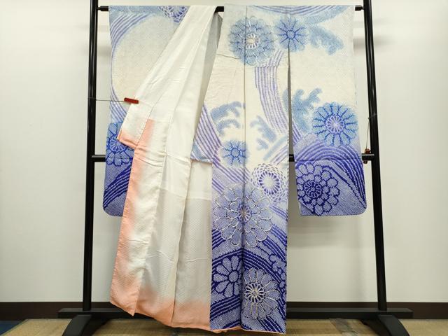 平和屋着物●豪華振袖　総絞り　駒刺繍　流水舞花文　暈し染め　正絹　逸品　CABJ2467ze