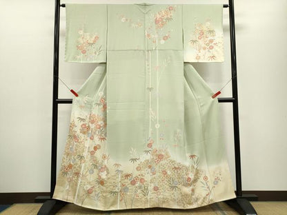 平和屋着物●訪問着　駒刺繍　松竹梅扇面花文　暈し染め　金彩　正絹　逸品　未使用　CABJ2468ze