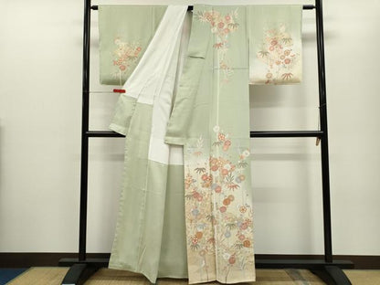 平和屋着物●訪問着　駒刺繍　松竹梅扇面花文　暈し染め　金彩　正絹　逸品　未使用　CABJ2468ze