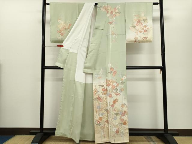平和屋着物●訪問着　駒刺繍　松竹梅扇面花文　暈し染め　金彩　正絹　逸品　未使用　CABJ2468ze