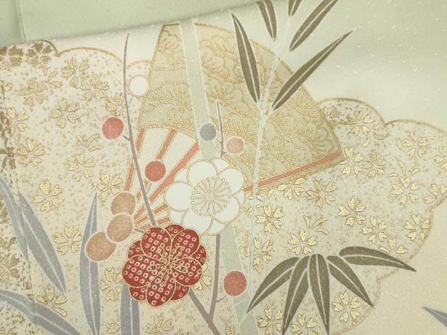 平和屋着物●訪問着　駒刺繍　松竹梅扇面花文　暈し染め　金彩　正絹　逸品　未使用　CABJ2468ze