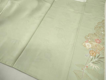 平和屋着物●訪問着　駒刺繍　松竹梅扇面花文　暈し染め　金彩　正絹　逸品　未使用　CABJ2468ze