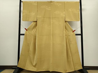 平和屋着物●上質な色無地　雲取り地紋　芥子色　正絹　逸品　未使用　CABJ2471ze