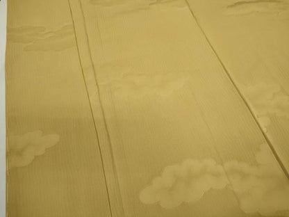 平和屋着物●上質な色無地　雲取り地紋　芥子色　正絹　逸品　未使用　CABJ2471ze