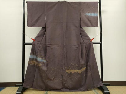 平和屋着物●訪問着　作家物　紬地　手描き　籬草木文　暈し染め　金彩　正絹　逸品　未使用　CABJ2473ze