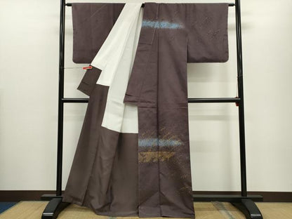平和屋着物●訪問着　作家物　紬地　手描き　籬草木文　暈し染め　金彩　正絹　逸品　未使用　CABJ2473ze