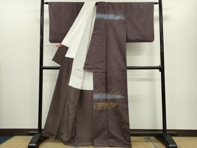 平和屋着物●訪問着　作家物　紬地　手描き　籬草木文　暈し染め　金彩　正絹　逸品　未使用　CABJ2473ze