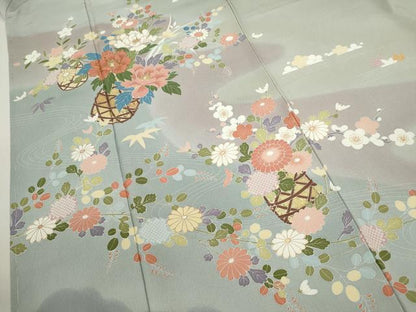 平和屋着物●訪問着　駒刺繍　花籠文　暈し染め　金彩　正絹　逸品　未使用　CABJ2477ze