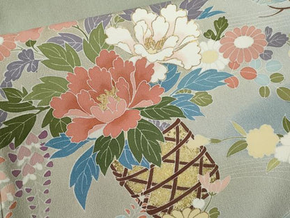 平和屋着物●訪問着　駒刺繍　花籠文　暈し染め　金彩　正絹　逸品　未使用　CABJ2477ze