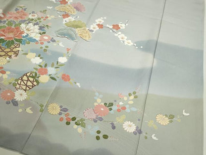 平和屋着物●訪問着　駒刺繍　花籠文　暈し染め　金彩　正絹　逸品　未使用　CABJ2477ze