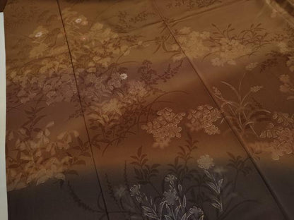 平和屋着物●訪問着　刺繍　草花文　暈し染め　金彩　正絹　逸品　CABJ2478ze