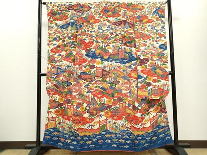 平和屋着物●豪華振袖　紅型　松竹梅御所解文　鬼しぼ縮緬　正絹　逸品　CABJ2482ze