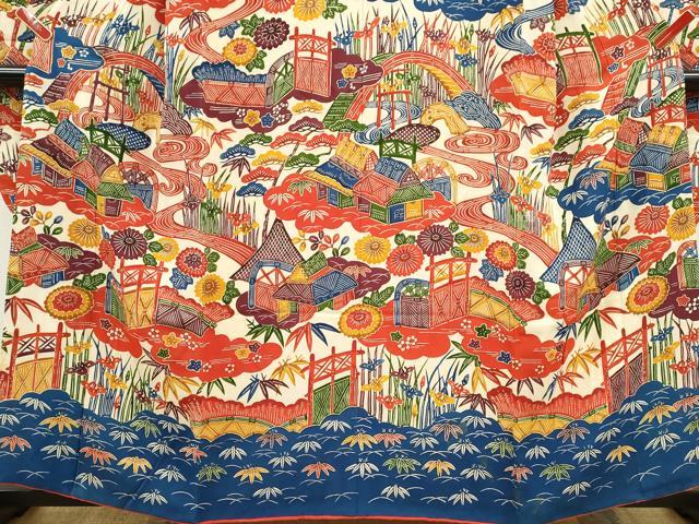 平和屋着物●豪華振袖　紅型　松竹梅御所解文　鬼しぼ縮緬　正絹　逸品　CABJ2482ze