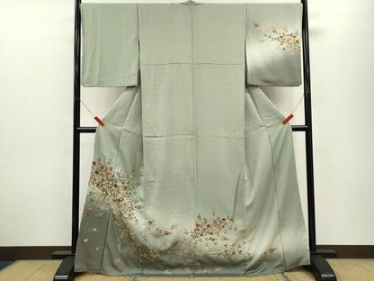 平和屋着物●訪問着　総刺繍　枝花文　暈し染め　金糸　正絹　逸品　CABJ2484ze